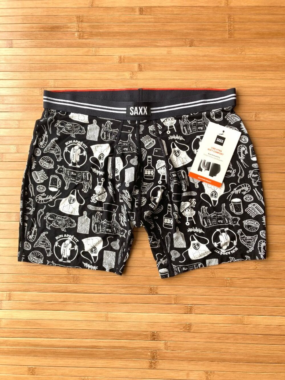 SAXX Vibe Xtra Soft Comfort Boxer Brief Mens Large L Bun Appetit Black NWT
